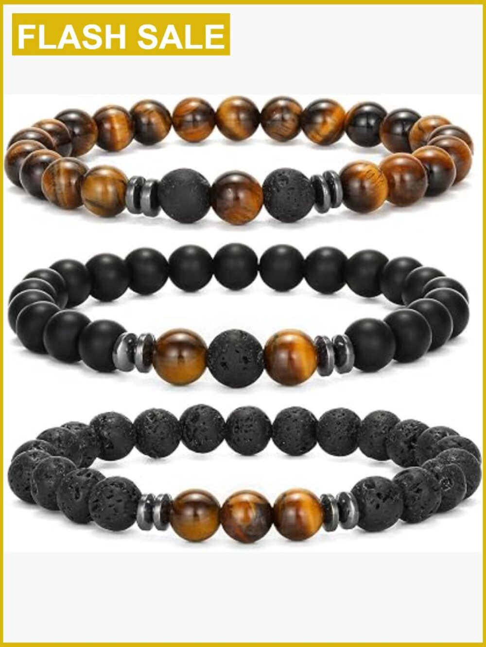 Mens Beaded Bracelets Set Lava Rock Stress Relief Yoga Meditation Jewelry